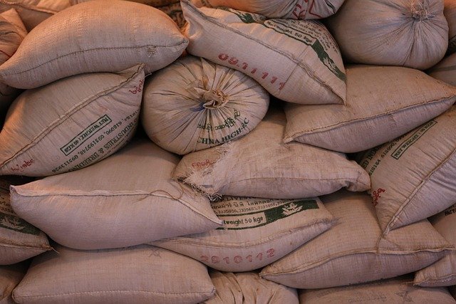 Rice packed in export-ready bags
